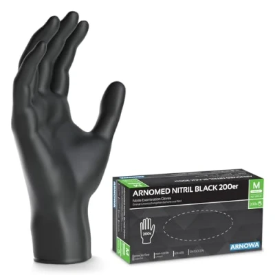 Image de ARNOMED gants jetables noirs, 200 pièces/boîte, nitrile taille M, non poudrés &amp; sans latex, jetables, disponibles en tailles M