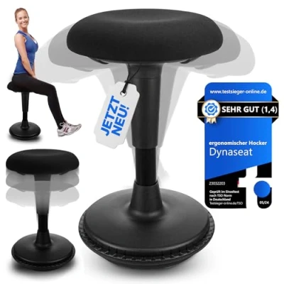 Image de Dynaseat Tabouret ergonomique réglable en hauteur pour s&#039;asseoir et se tenir debout (noir, version 45 65) de bureau avec effet oscillant Aide à la