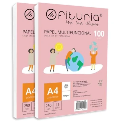 Image de Ramette de papier A4 100g avec 500 feuilles blanches, multifonctionnel pour un usage scolaire et professionnel. Idéal imprimantes laser, à jet d’encre ou photocopieuses Ofituria