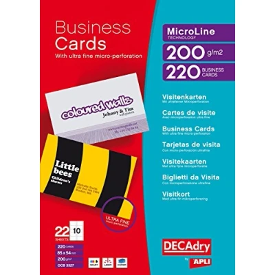 Image de DECAdry Pochette Cartes de Visite Microline 220 Format Micro perforation Rigides 85 x 54mm 200g