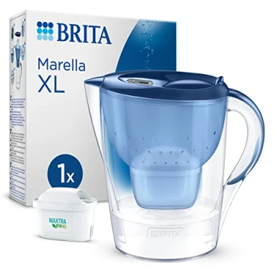 Image de BRITA Carafe Filtrante Marella XL Bleue (3,5l) incl 1 cartouche filtre eau robinet MAXTRA PRO All in réduit PFAS,calcaire, chlore, certaines impuretés et métaux indicateur temporel, éco emballage