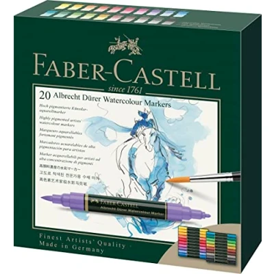 Image de Faber Castell 160308 marqueur aquarelle Albrecht Dürer à double pointe, étui de 5 pièces, pointe fibre et pinceau