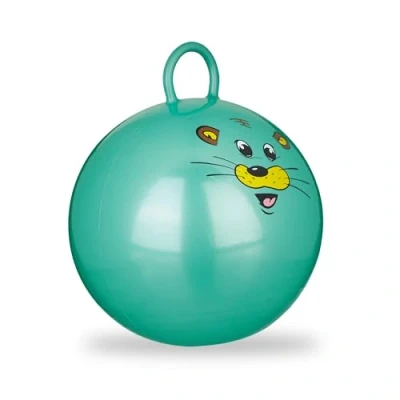 Image de Relaxdays 10022554 _ 53 hüpfball Enfant, souris, avec poignée, pour l&#039;intérieur et l&#039;extérieur, motif animalier, souple, diamètre : 45 cm, vert, x 55 cm