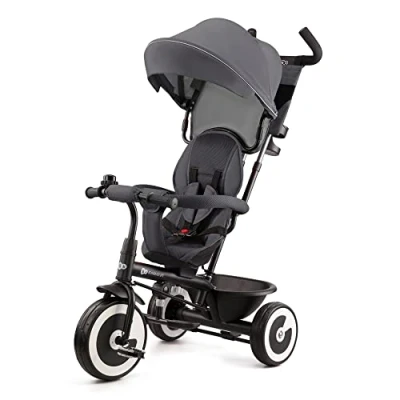 Image de Kinderkraft ASTON Tricycle Bébé Évolutif, Draisienne Trike Bebe, Velo Poussette Bebe Enfant 5 ans, De 9 Mois, Compact, Accessoires Pratiques, Capote pliante, Gris