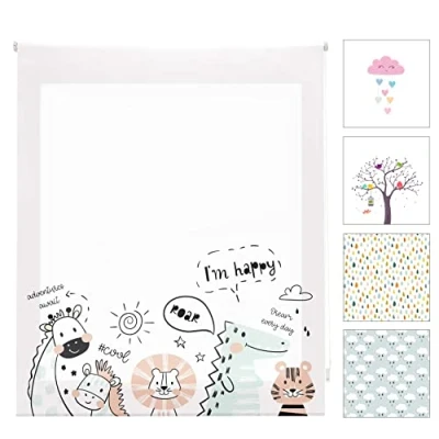 Image de Blindecor numérique Enfant Store Enrouleur Translucide avec Impression Modèle Zoocool 130 x 180 cm (Largeur Hauteur) Dimensions du Tissu 127 175 de fenêtre