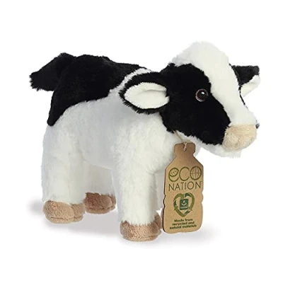 Image de AURORA, Eco Nation 35026 Peluche Vache Blanc et Noir 25,4 cm