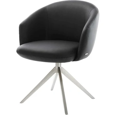 Image de Chaise pivotante Caja Flex avec accoudoirs cuir de vache noir pied croisé large acier inoxydable brossé pivotement sur 360 fonction bascule ressorts ensachés