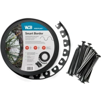 Image de WDB Bordure de pelouse Flexible en Plastique 4 cm Haut avec Clous Fixation (30 m x 40 Fixation, Noir)