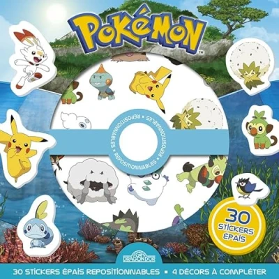 Image de Pokémon Pochette de stickers épais repositionnables Défis et cherche trouve à créer ! 30 autocollants avec 4 décors Dès 3 ans