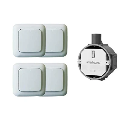 Image de Kit d&#039;interrupteurs sans fil encastrés + 4 interrupteurs muraux pour luminaires et appareils jusqu&#039;à 1000 W max