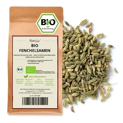 Image de Kamelur Graines de fenouil BIO entières, sans additifs, aromatique entier comme base d&#039;une tisane, dans un emballage respectueux l&#039;environnement 250 g (Lot 1)