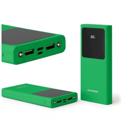 Image de FOREVER Colorum Power Bank 10000mAh Vert Batterie Externe Portable avec USB C microUSB Écran LED Charge Rapide de Deux Appareils Voyants