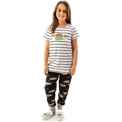 Image de FRIENDS Pyjama Central Perk pour Filles Ensemble de Enfants,Noir et blanc,12 13 ans