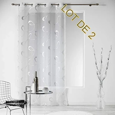 Image de Douceur d&#039;Intérieur Lot 2 Panneaux a Oeillets 140 x 240 cm Voile Imprime Argent Infinity Blanc