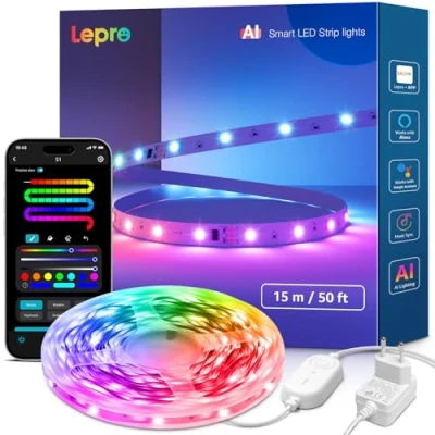 Image de Lepro S1 IA Ruban LED Connecté 10M, Éclairage généré par LLM, Bande Gaming Wifi MagicColor App Contrôle, Compatible avec Alexa et Google Assistant, Sync Musique pour Maison Chambre Fête