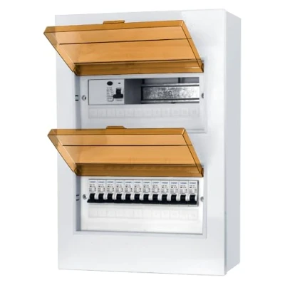 Image de CHENGPI Coffret Electrique, Tableau Electrique 2 Rangée 24 Modules, Boitier Etanche Exterieur Avec Disjoncteur Différentiel 4P Type A 40A 30mA FI RCCB et 12 Fusibles AC B16