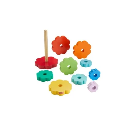 Image de Fisher Price Empileur d’Anneaux avec 10 pièces en Bois pour Jouer à empiler, Enfants partir de 18 Mois, HXT77
