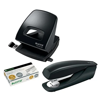 Image de Leitz Perforatrice F?r 30 feuilles, rail de butée avec données format, 100 % recyclable, écologique, noir, série NeXXt Recycle, 50030095 (kit complet)