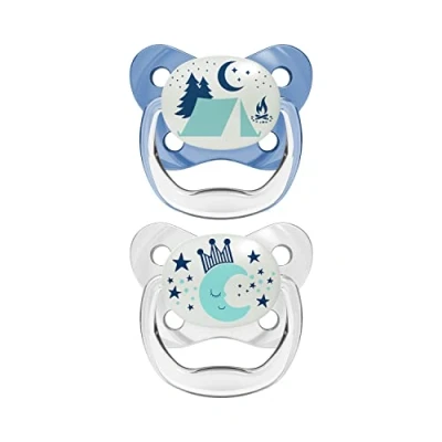 Image de Dr. Brown&#039;s Lot de 2 tétines nuit en silicone Prevent T2 6 18 mois Bleu