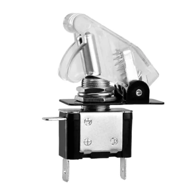 Image de Heschen Interrupteur à bascule en métal Flick Flip, 12V 20A, SPST, ON/OFF 2 positions, 3 broches, avec capuchon étanche (Blanc transparent)