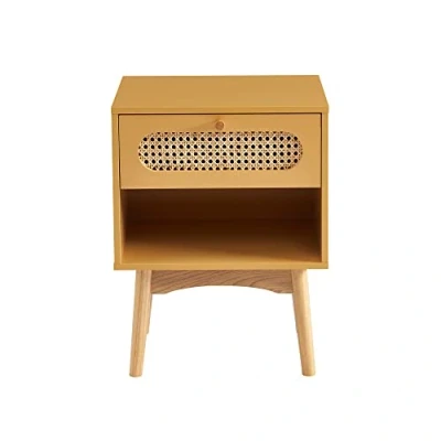 Image de BAÏTA Table de Chevet SIXTINE Jaune Safran et cannage rotin