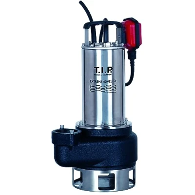 Image de T.I.P. Extrema 400/11 Pro Pompe Submersible Pour Eaux Usées Débit 24000 l/h Hauteur de Refoulement 11 m Puissance 1500 W en Inox et Roue Fonte Fonctionnement Continu Couleur Noir Argent