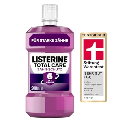 Image de LISTERINE Total Care Protection dentaire (500 ml) Vainqueur du test Stiftung Warentest, effet 6 en 1, haleine fraîche 24 h, protège contre les caries et problèmes de gencives, bain bouche