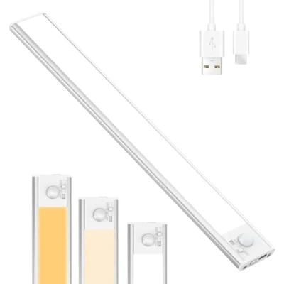 Image de Lampe LED sous meuble avec détecteur de mouvement, rechargeable sans fil, éclairage d&#039;armoire, 3 modes luminosité, température couleur, intensité variable, pour cuisine, garage, armoire