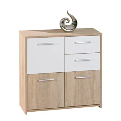 Image de Inter Link Commode Buffet avec 3 portes et 2 tiroirs couleurs Revêtement mélaminé Imitation chêne Sonoma blanc LxPxH : 77x30x77 cm Eboli