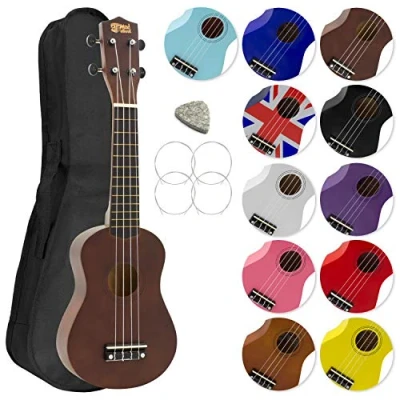 Image de Ukulélé Soprano avec sac de transport, pic et cordes rechange idéal pour les écoles débutants, maintenant des en fluorocarbone Bois foncé Mad About SU8 DW