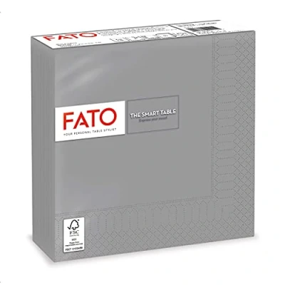 Image de Fato, serviettes en papier jetables, idéales pour les déjeuners informels et buffets, paquet de 50 serviettes, format 33x33, pliées 4, 2 plis, gris, 100% pure cellulose, certifié FSC