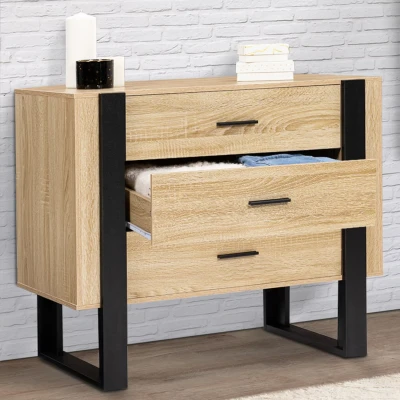 Image de Commode 3 tiroirs design bois et pieds noir