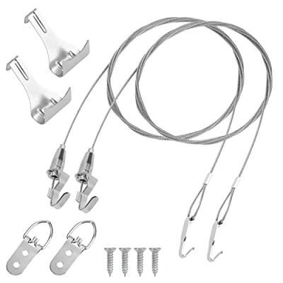 Image de Lot de 2 Kit Accrochage Cadre Photo, Fil Suspension Réglable en Acier Inoxydable 2m avec Crochet et Moulure pour Photo Lumière Miroir (Chargé Max 40KG)