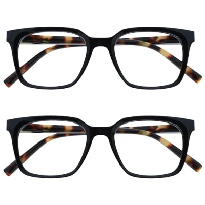 Image de OPULIZE KOI Lunettes de Lecture Lot 2 Large Monture Rectangulaire Coloris Noir Hommes Femmes Charnières à Ressorts RR50 1 +3.00