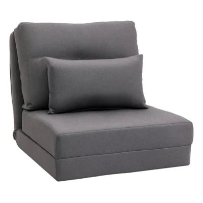 Image de HOMCOM Fauteuil de sol, lit pliant, 2 en 1, avec dossier réglable, canapé coussin pour salon, chambre à coucher, lin, gris foncé