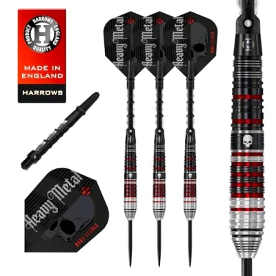 Image de Harrows Ryan Searle Heavy Metal Series Lot de 3 fléchettes Professionnelles avec Pointe en Acier tungstène 90% 22 g à 26 g, 30 et 32 tiges midi Carbone St ailettes Signature
