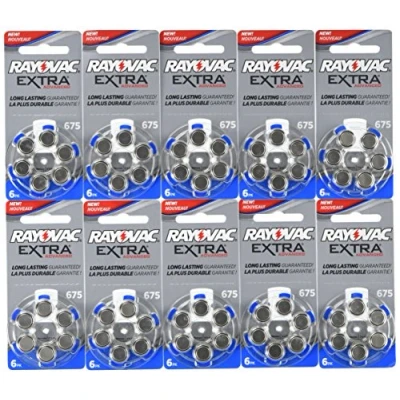 Image de Rayovac Lot de 60 piles pour appareils auditifs sans mercure Taille : 675