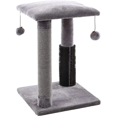 Image de Flamingo Arbre à Chat Una Gris 35X35X48,5cm Poteau Plateforme rembourrée Surface en Caoutchouc pour Un Merveilleux Massage Jouets avec Clochette Plus de Plaisir