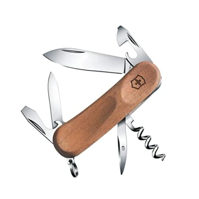 Image de Victorinox Evolution Bois 10 Couteau de Poche Suisse, Léger, Multitool, 11 Fonctions, Lame, Tire Bouchon, Lime à Ongles,
