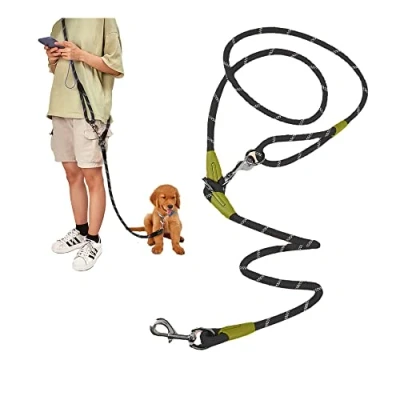 Image de Laisse Mains Libres pour Chien la Course à Pied, Marche, Le Dressage, 1,2 cm d&#039;épaisseur, en Nylon réfléchissant très résistant Chiens de Petite, Moyenne et Grande Taille (Noir)