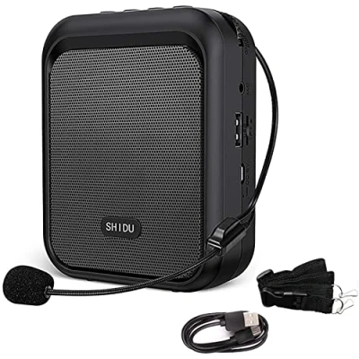 Image de SHIDU Mini Haut Parleur Bluetooth Portable Rechargeable avec écouteur Filaire 10W 1800mAh, Convient aux Enseignants, Conducteur de Taxi, entraîneurs, à la Formation, Guides touristiques