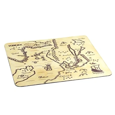 Image de Konix Drakkar Tapis de Souris Gaming Norrland M 32 x 27 cm Surface Microfibre antidérapante Caoutchouc Motif Carte Viking Beige