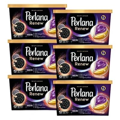 Image de 6 x Perlana Renew Black All in 1 Caps Lessive en capsules pour Machine à laver vêtements foncés boîtes de 18