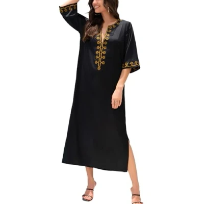 Image de YOUKD Femmes Robe Longue Maxi Kaftan D&#039;été Bohème Maillot De Bain Plage Cover Up Robes