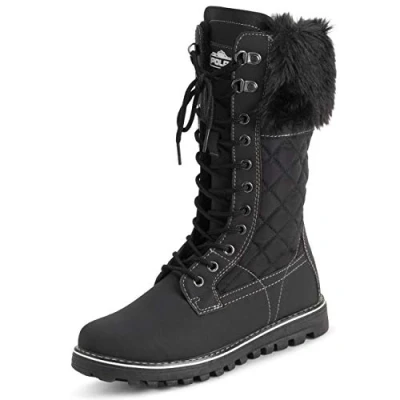 Image de Polarr Femmes Fausse Fourrure Chaude Thermique Imperméable En Marchant Neige L&#039;hiver Semelle Caoutchouc Bottes Noir/Noir UK5/EU38 YC0604