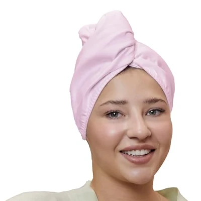 Image de Serviette Cheveux Microfibres Ultra absorbante Pour Séchage Rapide, Idéale Bouclés Turban Léger en Microfibre, Plopping Curl, Taille Universelle (rose)