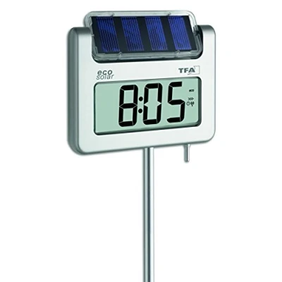 Image de TFA Dostmann thermomètre de jardin numérique Avenue Plus, 30.2030.54, mesure la température extérieure, pour jardin, balcon, terrasse, avec éclairage solaire, argenté