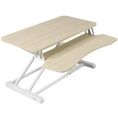 Image de VIVO DESK V000KF Convertisseur de bureau 81,3 cm, série K, rehausseur assis debout réglable en hauteur, poste travail pour double moniteur et ordinateur portable avec plateau large clavier,
