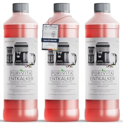 Image de PURIVITA detartrant machine a cafe &amp; beaucoup plus encore (750 ml) Détartrant Compatibilité universelle Adapté à toutes les marques connues 3 Bouteilles