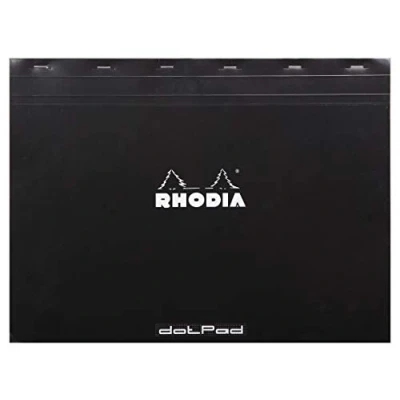 Image de RHODIA 38559C Bloc Notes Agrafé dotPad N38 Black A3+ 42 x 31,8 cm Pointillés Dot 80 Feuillets Détachables Papier Clairefontaine Blanc g/m² Couverture en Carte Enduite